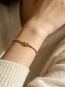 18K,Simple Stackable Beaded Charm Bracelet, Gold Tone With Extension Tail Daily Gift Jewelry - Knotted Bracelet - View 3