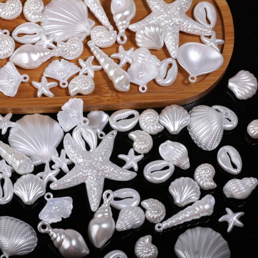 30g Cuentas de Acrílico Serie Océano con Borde Dorado Marfil, Para Hacer Pulseras Collares Pendientes DIY