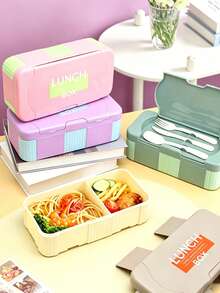 Food Storage Container, Rectangular Lunch Box Set (Includes Knife, Fork, Spoon), Portable Bento Box With Utensils, Creative Colorful Lunch Box, Student And Office Worker Meal Box, Microwave- Food Container - Multicolor - View 2