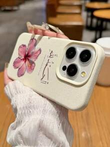 1pc Fashionable Minimalist Pink Floral Language Slogan Pattern Phone Case, Shockproof Scratch-Resistant Anti-Fingerprint Leather Texture TPU Soft Shell Protective Cover Compatible With Apple 11/12/13/14/14plus/15/15plus/16/16plus/7/8plus/17/17pro And Other Models - Multicolor - View 3