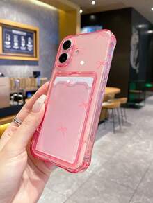 1pc Pink Transparent TPU Polka Dot Hand-Drawn Bow Pattern Four-Corner Shockproof Integrated Card Holder Phone Case, Gentle Fashion Versatile Creative Personalized, Full Coverage Protection Dustproof Waterproof Soft Shell Suitable For Versatile Phone Case/Card Holder Phone Case/Fun Phone Case/Android Phone Case/ Phone Case - Multicolor - View 5