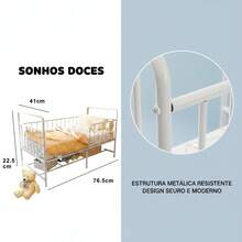 Berço Infantil Portátil em Aço com Grade de Segurança e Cesto Inferior 76,5x41cm – Ideal para Quarto e Viagem - Branco - Visão 6