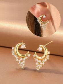 1 Paar luxuriöse, exquisite Creolen-Ohrringe mit mehreren ovalen, transparenten Zirkonia-Einlagen, Damen-Accessoire, geeignet für den täglichen Arbeitsweg und Dates - Mond - Übersicht 5