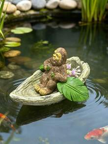 Unique Monkeys Lying On Bananas And Orangutans Rowing Boats To Float Bananas And Small Boats On Them. Mini Pond Monkey And Orangutan Figurines. For Garden Swimming Pool. Pond Fish Tank. Garden Decoration. Outdoor Garden Enthusiast Gift. - A - View 10