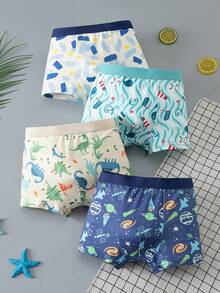 Tween Boy All-Over Print Colorblock Casual Everyday Boxer Briefs 4pcs/Pack - Multicolor - View 1