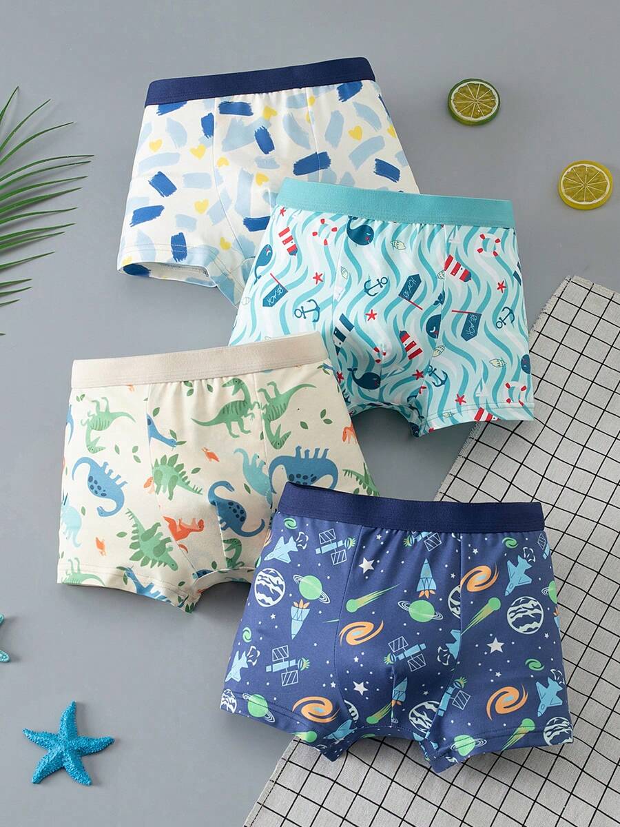 Tween Boy All-Over Print Colorblock Casual Everyday Boxer Briefs 4pcs/Pack - Multicolor - View 1