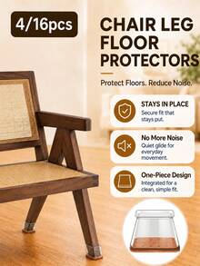 4/16PCS Rectangular Chair Leg Floor Protectors, Silicone Chair Leg Caps & Furniture Leg Covers For Tables And Chairs, Anti-Slip Anti-Scratch Smooth Gliding Floor Protectors For Hardwood, Laminate And Tile Floors - Transparent Light Brown - View 7