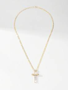 1 pieza Collar de Cruz Católica Vintage con Circonita, Material de Cobre Chapado en Oro de 14k con Cadena Figaro de 50cm, Colgante de Cruz Incrustado con Circonita Exquisita, Textura Brillante, Adecuado para Hombres y Mujeres, Perfecto para Regalo de Navidad/Acción de Gracias/Halloween/Día de la Madre/Día de San Valentín/Parejas/Amigos/Compañeros Creyentes, Primera Comunión Católica, Regalo, Uso Diario y Festivo para la Oración - Amarillo Oro - Ver 7