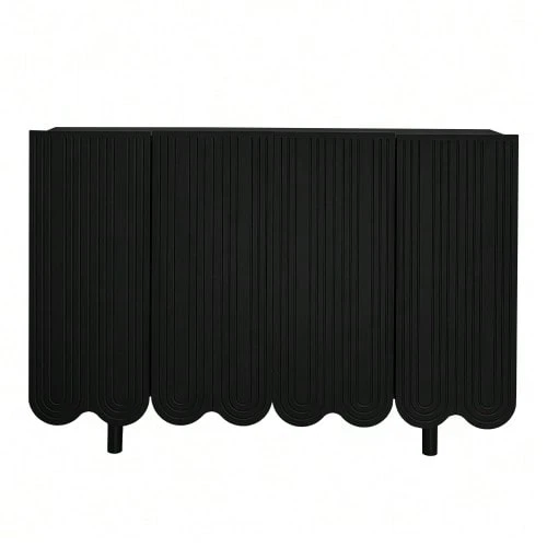 Sideboard, Teardrop-Shaped Sideboard With Molded Doors And Soft-Close Hinges - Black - View 1