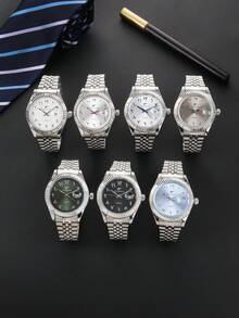 1pc Men's Quartz Watch, Arabic Numeral Watch, Durable Stainless Steel Band Material, Date Function, Suitable For Any Occasion, With Box! - Silver - View 10