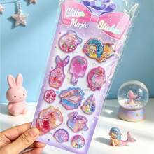 Dreamy Glitter Shaker Stickers, Cartoon 3D Crystal Decals, Scrapbook Decoration Stickers - 彩色 - 查看 15
