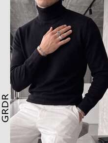 GRDR 男士圆领长袖毛衣，百搭日常针织套头衫 - 黑色 - 查看 3