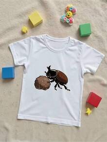 Camiseta de algodón de manga corta para niño con estampado divertido de mariquita y abeja - Camiseta casual de verano con cuello redondo, transpirable y cómoda para atuendos informales, cami - Blanco - Ver 1