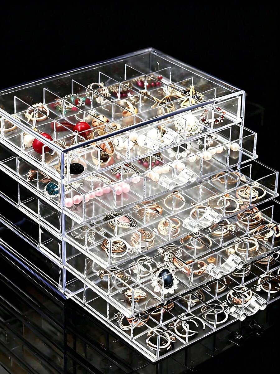 1pc Jewelry Storage Box - 5 Tiers With 120 Compartments For Organizing Jewelry And Accessories. The Drawer-Style Design Allows For Easy Access, Featuring A Transparent Minimalist Style. Jewelry Boxes, Organizing Boxes, Storage Boxes,Large-Capacity