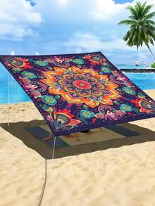 Colorful Geometric Floral Pattern Design Sunshade Cloth And Canopy, Multicolored Mandala Pattern With Floral Design Sunshade, 1pc 2D Flat Print Outdoor Camping Tent, Washable, Suitable For Various Scenes Such As Garden, Camping, Beach, Without Support Frame - Multicolor - View 4
