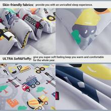 VIVILAND 6/8 Pieces Kids Bedding Comforter Sheet ,Ultral Soft Microfiber Kids Bed Set, Grey Bottom Excavator Comforter Sets For Girls/Boys Kids, Twin/Full Comforter Set For Girls/Boys - 灰底挖土機 - 查看 6