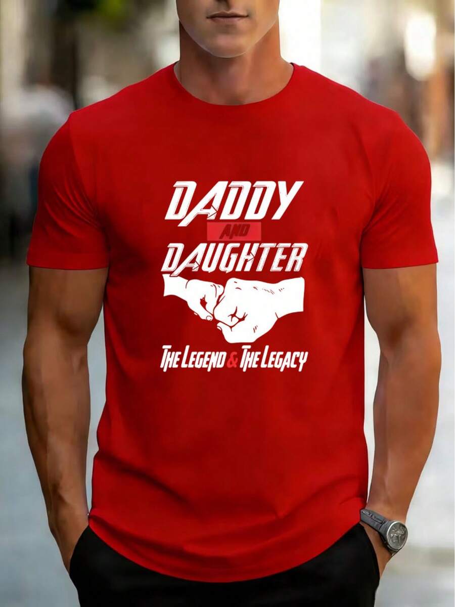 r con estampado temático de PADRE Y HIJA para hombre, de verano, de secado rápido, transpirable, de cuello redondo holgado, estilo cálido, moderna, casual, versátil, de manga corta. - Rojo - Ver 1