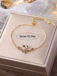1pc Fashionable Dynamic Rotating Flower Zirconia Bracelet, Light Luxury Premium Feel Bangle, Women's Daily Personalized Versatile Jewelry - Windmill - View 2