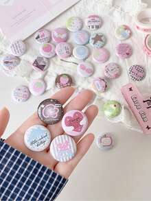 6pcs Original 25mm Badge Pins, DIY Student Scrapbook Bag Pins, Student Backpack Badges, Cute Cartoon Brooch Charms - Round - View 3