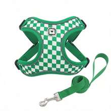 Spring New Plaid Pattern Dog Harness And Leash Set, Made Of Soft And Breathable Mesh Fabric, Anti-Friction Design, Adjustable Size, Suitable For Small Dogs - Stylish And Comfortable, Perfect For Daily Walks And Training. - Green - View 9