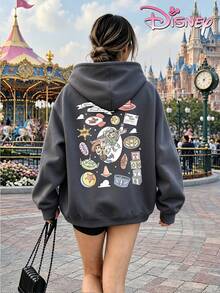 Disney Women's Hooded Sweatshirt, Unisex Sweatshirt, Hand-Painted Graffiti Buzz Woody Toy Story Sweatshirt, Retro Small Item Elements Double-Sided Print. - 深灰色 - 查看 4