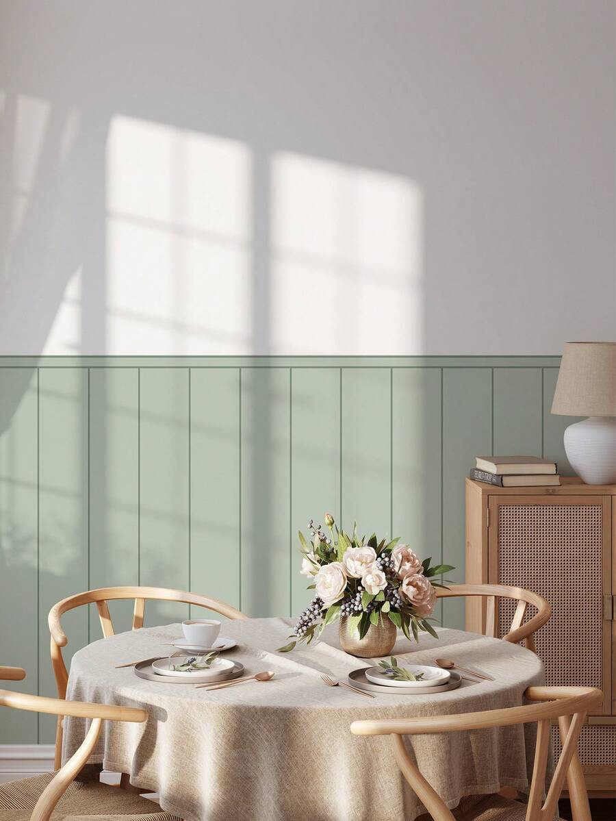 ihomeli Striped Half-Wall Self-Adhesive Wallpaper Bottom Wallpaper PVC Wood Grain Style Wallpaper Suitable For Children's Room Interior Decoration Removable