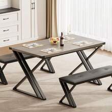 Conjunto de comedor de 4 piezas: mesa con 2 bancos tapizados. Ideal para espacios pequeños, apartamento, cocina o comedor. Diseño de ahorro de espacio - Gris - Ver 6