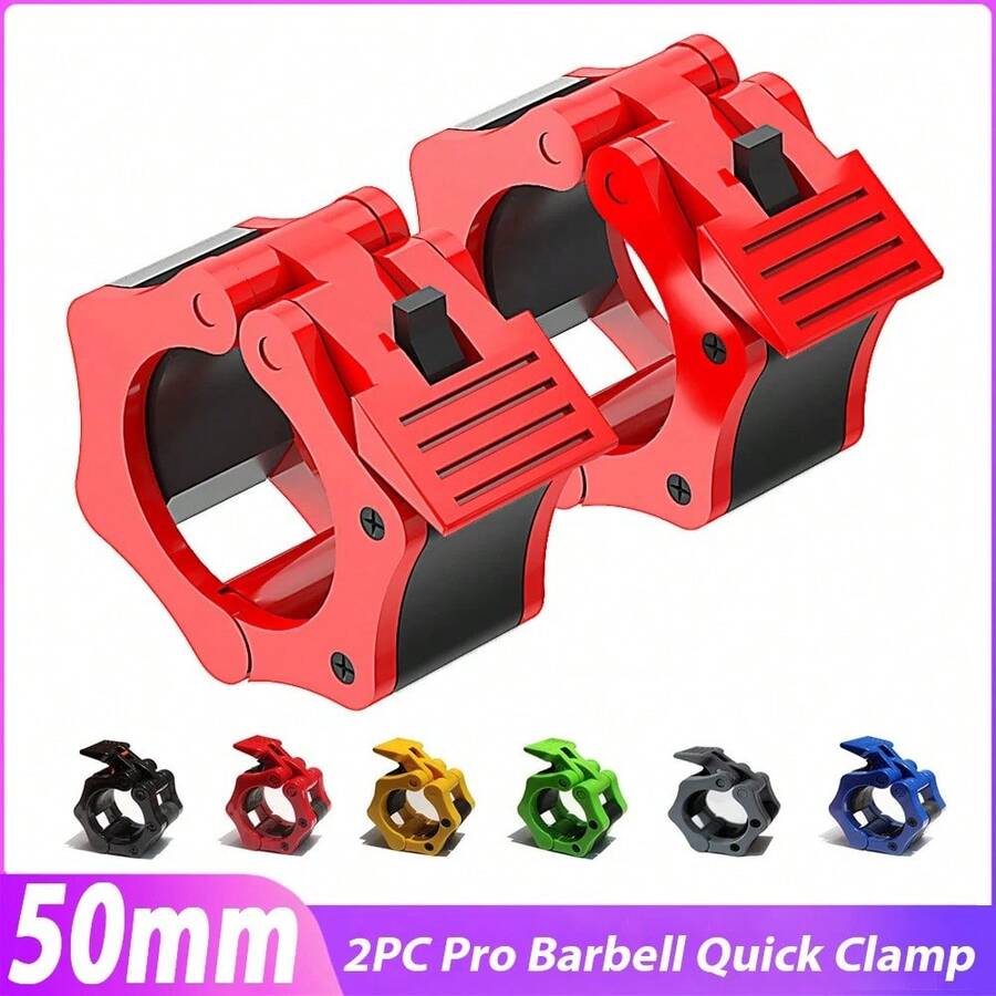 2pcs 5cm Durable Non-Slip Quick Release Rotating Lock Barbell Clips, Suitable For Standard Barbell Bars, Strong And Secure, Perfect Choice For Gym Home Weightlifting Strength Training - Multicolor - View 1