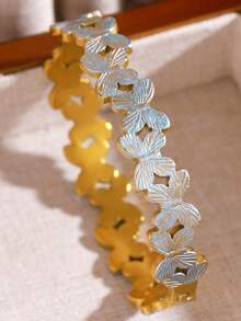 1 Stück Western-Stil charmantes dickes Premium 304 Edelstahl Blumen-Emaille-Textur stapelbares Armband-Set, rostfreies Damen-Schmuck-Gold-Accessoire-Set, geeignet für Alltag, Hochzeit, Party, Feiertagsgeschenk - Goldgelb - Übersicht 22