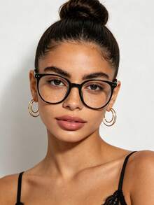 1PC Of Men's Plastic Frame Retro & Classic Square Frame Riveted Fashionable Transparent Glasses - Multicolor - View 2