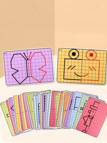 10pcs Reusable Cartoon Grid Symmetrical Drawing Cards, Pen Control Art Training Set, Portable Educational Activity Supplies - Multicolor - View 1