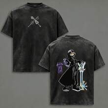 Camiseta Roxas Heart Washed Tee Oathkeeper Oblivion Unisex Anime Manga de Algodón, Regalo para Fanáticos del Anime, Ropa Masculina, Camiseta Negra de Estilo Urbano Casual de Manga Co - Negro - Ver 1