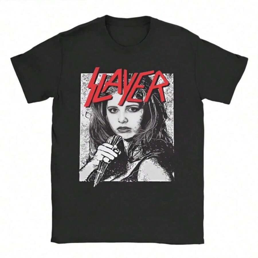 Buffys Vampire Metal Mashup Slayer Band Short Sleeve Cotton T-Shirt For Men And Women - Black - View 1