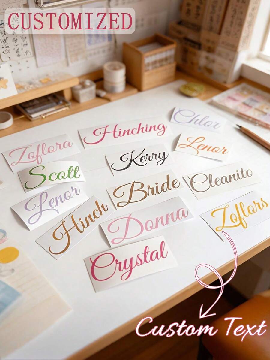 Personalized Custom Name Stickers | Waterproof Vinyl Decals, Creative Handwritten Artistic Lettering For Wedding Bridesmaid Gifts, Birthday Party Decorations,Suitable For Car Body, Customizable Team Names, Event Decor, Party Favors, Stylish Lettering