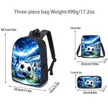 3 PiecesFootball Pattern Casual Backpack Set, 15 Inch, Lightweight Outdoor Casual Backpack, Includes School Bag, Crossbody Bag And Pencil Case - 足球背包 - 查看 3