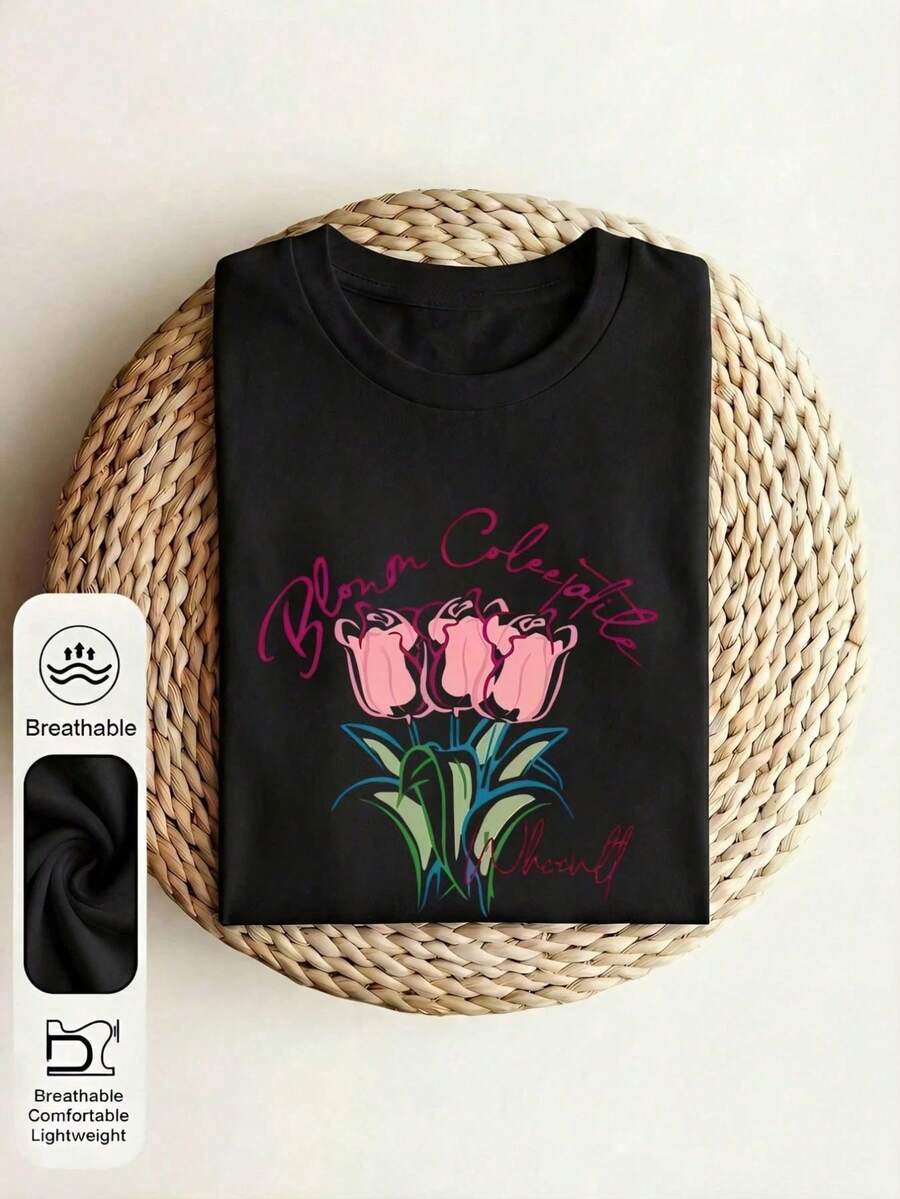 Blusa de verano estilo Y2K para mujer, linda y drtida. Ramo de flores de tulipán, fuente artística