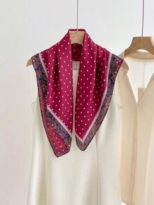 1件簡約圓點印花雙面70cm小方巾女款頭巾 時尚百搭腰帶領巾圍巾絲巾 飄逸領帶髮飾 適合日常配戴 - 紅色 - 查看 5
