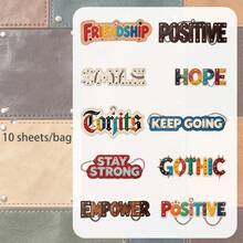 10 Sheets/Bag Sticker Pack, Weaving Words Series English Letter Theme Stickers, Scrapbook Supplies Notebook Accessories, For Decorating Cards, Photo Frames, Computers, Phone Cases, Water Bottles, Junk Journals, Pencil Cases, Suitcases, Desktop Decoration Stickers - Sticker - View 13