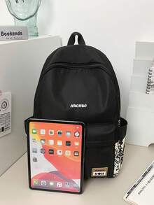 Black Spliced Student Backpack, Water Resistant Nylon Multi-Pocket Rucksack For School & Daily Casual Use,Y2k - Multicolor - View 9