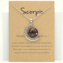1 Retro Zodiac Moon Pendant Necklace That Glows In The Dark - Vintage Style, Zinc Alloy With Details, Adjustable Chain For Women - Ideal For Everyday Wear And Gifts - 蠍 - 查看 1