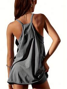 Women's Sleeveless Summer Mini Dress, Spaghetti Strap Style, Short Dress With Pockets - 深灰色 - View 2