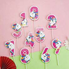 HIBIRTH 1pc Cartoon Unicorn Pink Number Candle Cake Decoration Creative 0-9 Candles Birthday Party Celebration Baking Topper - View 4