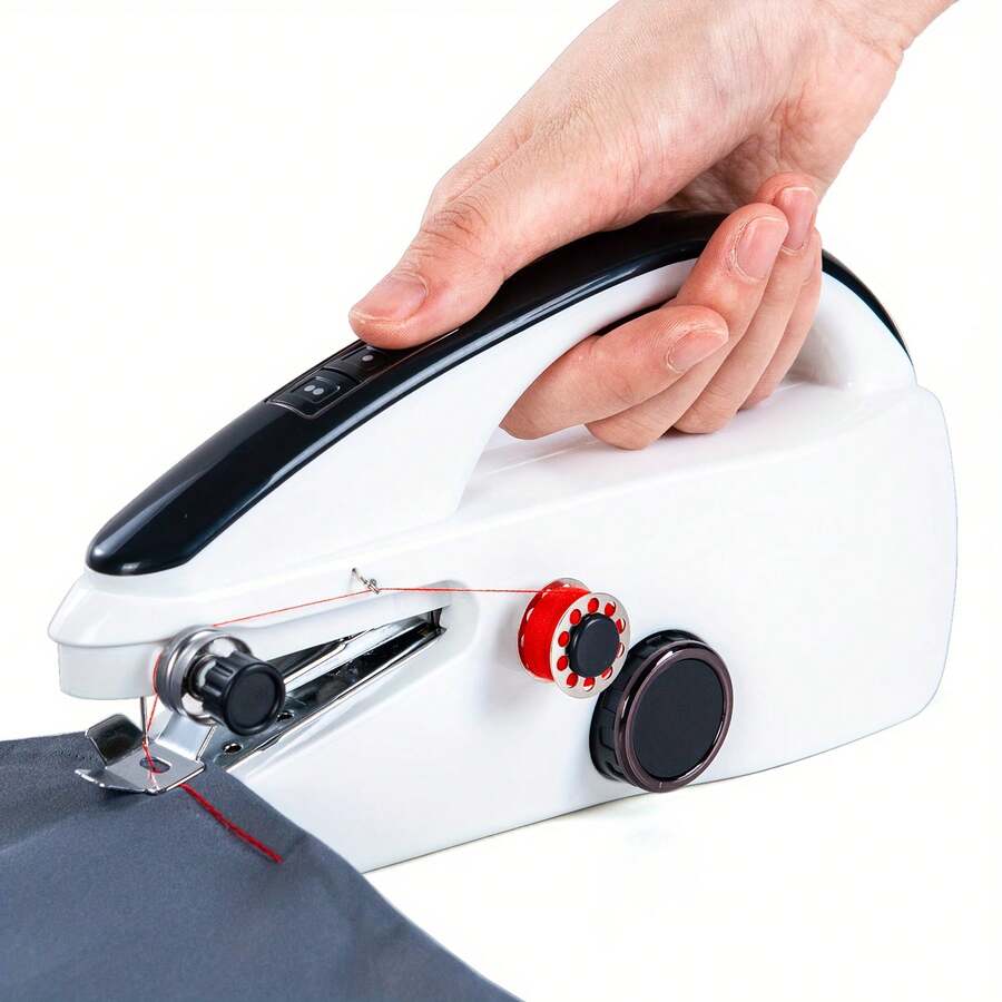Juego de 14 piezas/44 piezas/55 piezas Máquina de coser a mano, adecuada para principiantes, máquina de coser portátil mini con costura rápida de doble velocidad, dispositivo de costura portátil para el hogar, viajes, manualidades DIY, (Nota: Solo adecuada para telas finas/colores de accesorios aleatorios) - Blanco - Ver 1