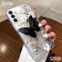 Funda para teléfono - Transsion Redmi    HONOR 2D, diseño de mariposa negra y flor blanca, estilo minimalista y estético elegante, para  Galaxy S22 23 S24 S25 A13 A14 A15 A16 A36 A52 A17 A33 A34 A53 A54. Regalo de vacaciones, regalo perfecto, regalo para amantes, regalo de cumpleaños, regalo para ella. - transparente - Ver 3