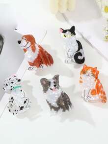 Japanese Style Cute Cat & Dog Animal Shaped Transparent Acrylic Claw Hair Clip, Fashion Versatile Hair Accessory For Updo - Multicolor - View 3
