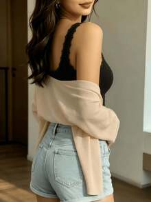2件装蕾丝边蝴蝶结装饰加厚吊带背心，女士 - 彩色 - 查看 7
