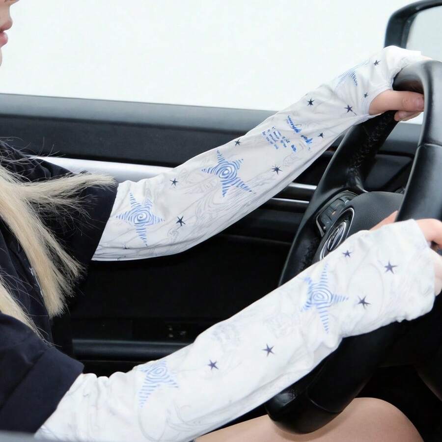 1 Pair Fresh White Thin Summer Sun Protection Sweet Soft Cute Driving Arm Sleeves Extended Arm Guards - A - View 1