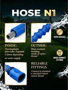 100FT Expandable Garden Hose, Water Pipe Flexible Hose With 7 Function Spray Nozzle For Watering Lawn Yard Garden Car Washing Pet Cleaning Easy Storage Ergonomic Design (Blue) - 藍色 - 查看 8