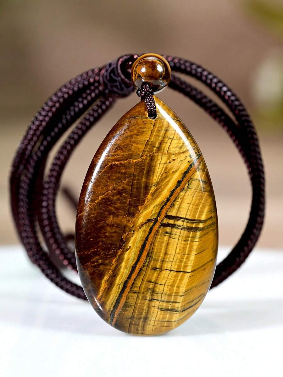 Vintage Natural AAA Tiger's Eye Water Droplet Pendent Necklace Unisex Bohemian Spring/Summer Beach Style Festive Gifts Everyday Wear