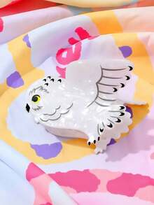 1pc Cute White Snowy Owl Shaped Hair Claw Clip, Marbled Acrylic Animal Jaw Clip, Strong Hold Non-Slip Hair Catch For Girls Summer Hair Accessories Vacay Hair Clips - Multicolor - View 3
